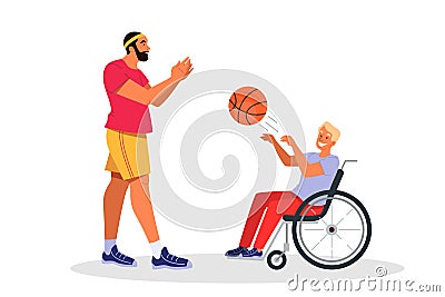 Volunteer help people concept. Charity community support disabled people Vector Illustration