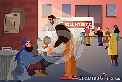 Volunteer help people idea. Charity community support homeless Vector Illustration