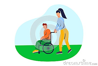 The volunteer helps disabled people Vector Illustration