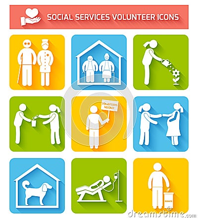 Volunteer icons set flat Vector Illustration