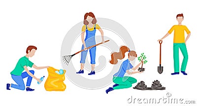 Volunteer people cleaning plastic garbage Vector Illustration