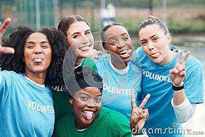 Volunteer, portrait and woman for charity and community support on netball field with diversity and smile. Happiness Stock Photo