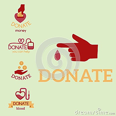 Volunteer red icons charity donation vector set humanitarian awareness hand hope aid support symbols. Vector Illustration