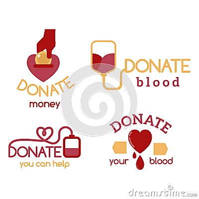 Volunteer red icons charity donation vector set humanitarian awareness hand hope aid support symbols. Vector Illustration