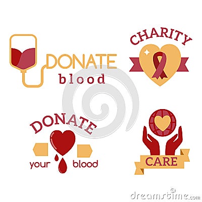 Volunteer red icons charity donation vector set humanitarian awareness hand hope aid support symbols. Vector Illustration