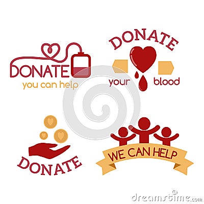 Volunteer red icons charity donation vector set humanitarian awareness hand hope aid support symbols. Vector Illustration