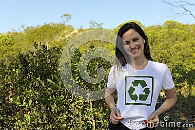 Volunteer wearing a recycling t-shirt Stock Photo