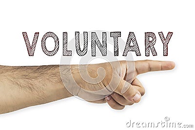 Volunteering concept. Hand pointing to voluntary inscription on white Stock Photo