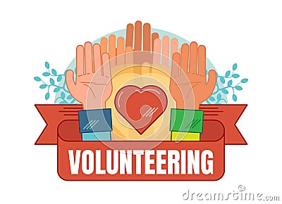 Volunteering concept vector badge illustration Vector Illustration