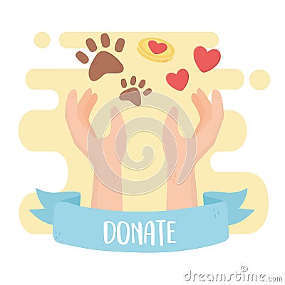 Volunteering, help charity hands love animals Vector Illustration