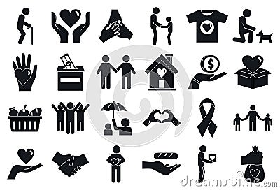 Volunteering helping icons set, simple style Vector Illustration