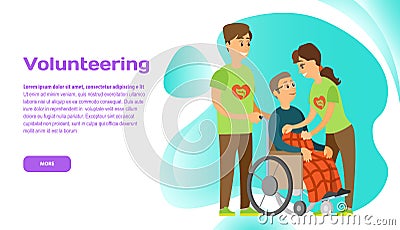 Volunteering online, help people with disabilities, assistance to orphans, caring to elderly people Vector Illustration