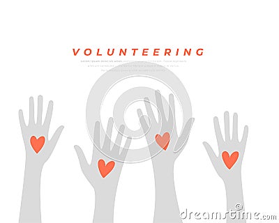 volunteering solidarity hands up with love heart design Vector Illustration