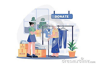 Volunteers Donate Clothes To The Poor Vector Illustration