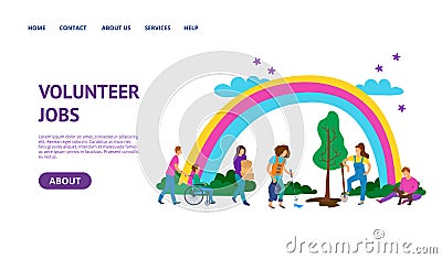 Volunteers Helping Concept Card Landing Web Page Template. Vector Vector Illustration