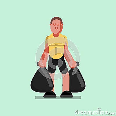 Voluntire with packa ges with garbage in hands Vector Illustration