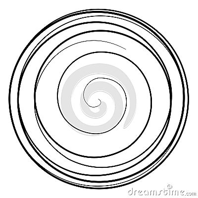 Volute, helix, spiral symbol, icon motif. Circular, radial line squiggle, squiggly bine, tendril design element. Doodle, scribble Vector Illustration