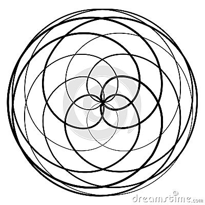 Volute, helix, spiral symbol, icon motif. Circular, radial line squiggle, squiggly bine, tendril design element. Doodle, scribble Vector Illustration