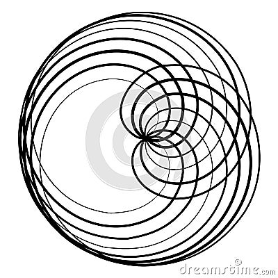 Volute, helix, spiral symbol, icon motif. Circular, radial line squiggle, squiggly bine, tendril design element. Doodle, scribble Vector Illustration
