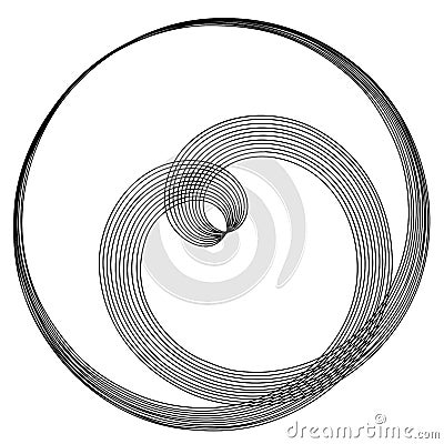 Volute, helix, spiral symbol, icon motif. Circular, radial line squiggle, squiggly bine, tendril design element. Doodle, scribble Vector Illustration