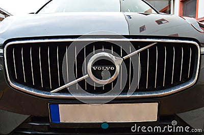 Volvo logo, luxury car in Istanbul city, May 11 2023 Istanbul Pendik Turkey used car market Editorial Stock Photo