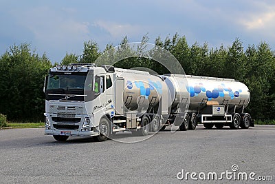 Volvo FH Milk Tank Truck in Motion Editorial Stock Photo