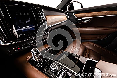 Volvo S90 brown leather Interior Editorial Stock Photo