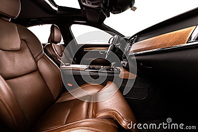 Volvo S90 brown leather Interior Editorial Stock Photo