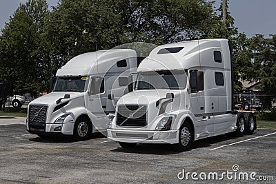 Volvo Semi Tractor Trailer Big Rig Truck display at a dealership. Volvo Trucks is one of the largest truck manufacturers Editorial Stock Photo