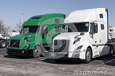 Volvo Semi Tractor Trailer Big Rig Truck display at a dealership. Volvo Trucks is one of the largest truck manufacturers Editorial Stock Photo