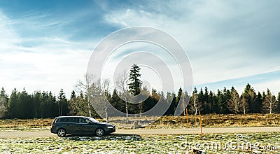 Volvo SUV wagon car parked on mountain top Editorial Stock Photo