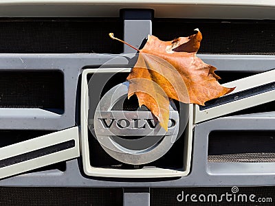 Volvo truck logotype on a heavy truck transportation with yellow Editorial Stock Photo