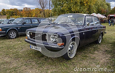 1967 Volvo 142 is a two-door version of the Volvo 140 presented on exhibition of retro cars in Kyiv Editorial Stock Photo