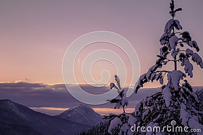 A vonderful January day. Beautiful winter landscapes with sunset. Stock Photo