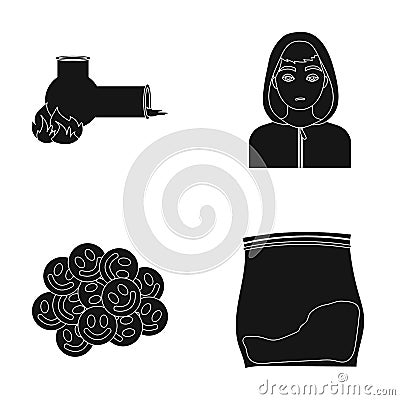 Vong, drug addict, package with marijuana, ecstasy. Drugs set collection icons in black style vector symbol stock Vector Illustration