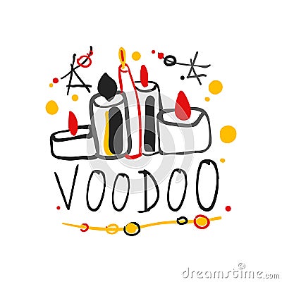 Voodoo African and American magic logo with candles and stars Vector Illustration