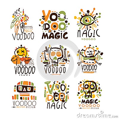 Voodoo African and American magic set for label design. Spiritual, magical, cultural vector Illustrations Vector Illustration