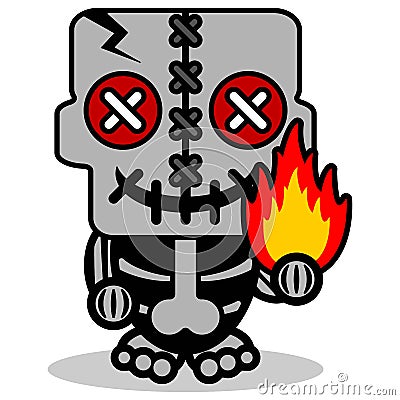 Voodoo fire skull doll mascot Vector Illustration