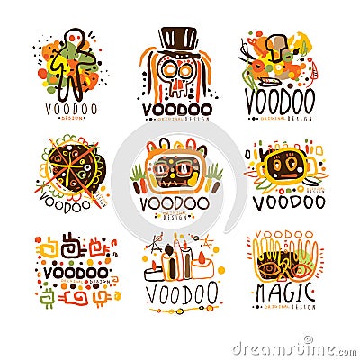 Voodoo and magic set for label design. Spiritual, magical, cultural vector Illustrations Vector Illustration