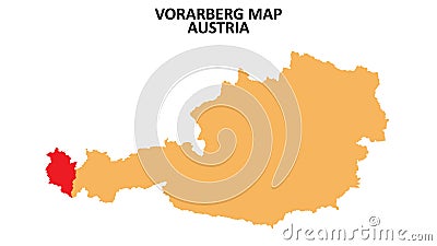 Vorarlberg regions map highlighted on Austria map Vector Illustration
