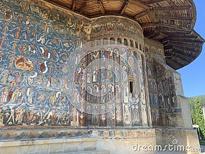 The Voronet Monastery is a medieval monastery in the Romanian village of Voronet Editorial Stock Photo