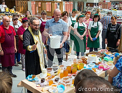Consecration of honey to Honey Spas of Central Voronezh Market Editorial Stock Photo