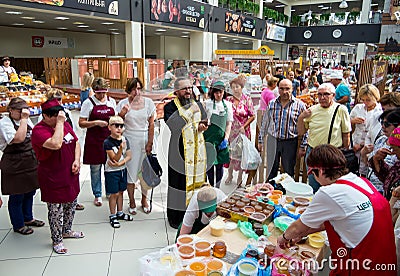 Honey consecration ceremony, Central Voronezh market, Voronezh Editorial Stock Photo