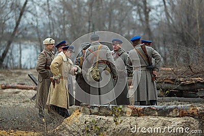 Participants of military-historical reconstruction, dedicated to combat action in 1941 during WWII. Editorial Stock Photo