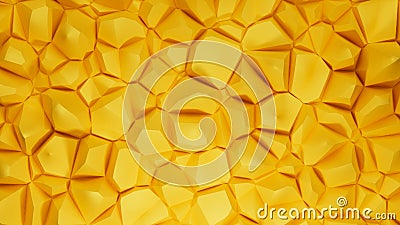 Voronoi Large Yellow Geometrical Polygonal Abstract Pattern Background 3D Illustration Stock Photo