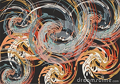 Vortex colored shapes on a black backdrop for fabrics or textures Vector Illustration