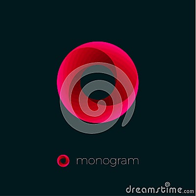 Vortex logo. Red letter emblem. O monogram. Dynamic swirl. Vector Illustration