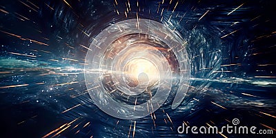 Vortex of time and space with dynamic fractal patterns converging into a central magic explosion star. Stock Photo