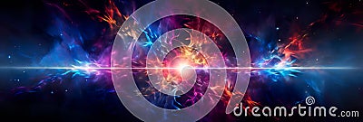 Vortex of time and space with dynamic fractal patterns converging into a central magic explosion star. Stock Photo
