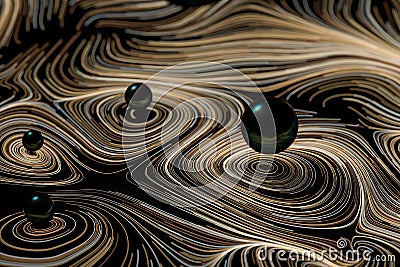 Vortical line pattern, glowing particles trails, 3d rendering Cartoon Illustration